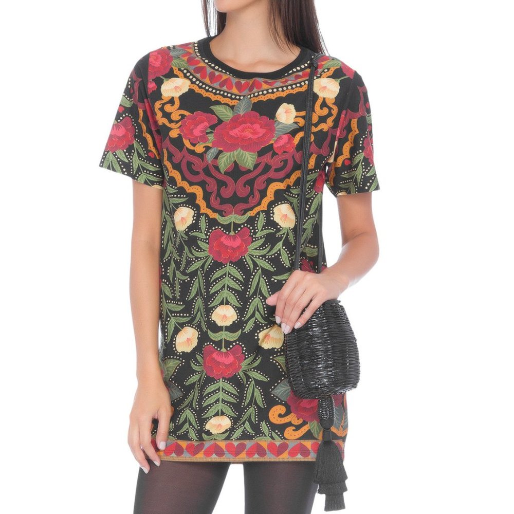 Anthropologie Farm Rio Black Floral Mini Dress